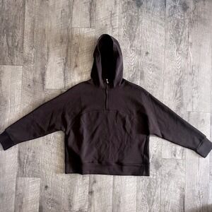 GapFit Womens Espresso Brown Half Zip‎ Pullover Hoodie Small Relaxed Fit Boxy
